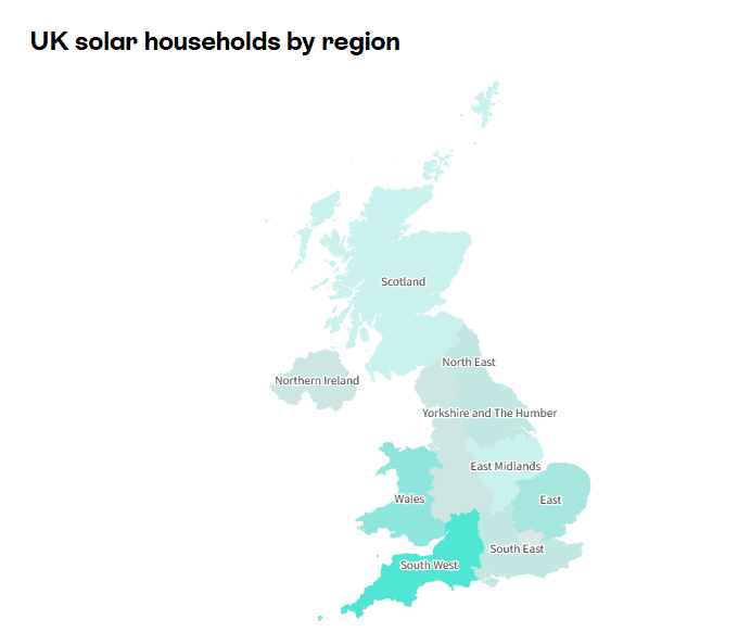 UK solar households by region