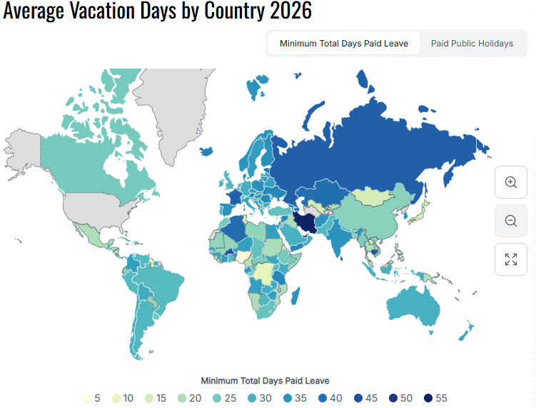 Average Vacation Days by Country 2026