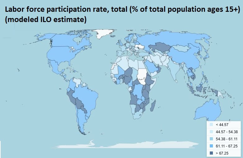 Labor force participation rate, total (% of total population ages 15+) (modeled ILO estimate)