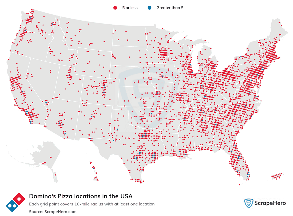 How many Dominos locations are there in the United States